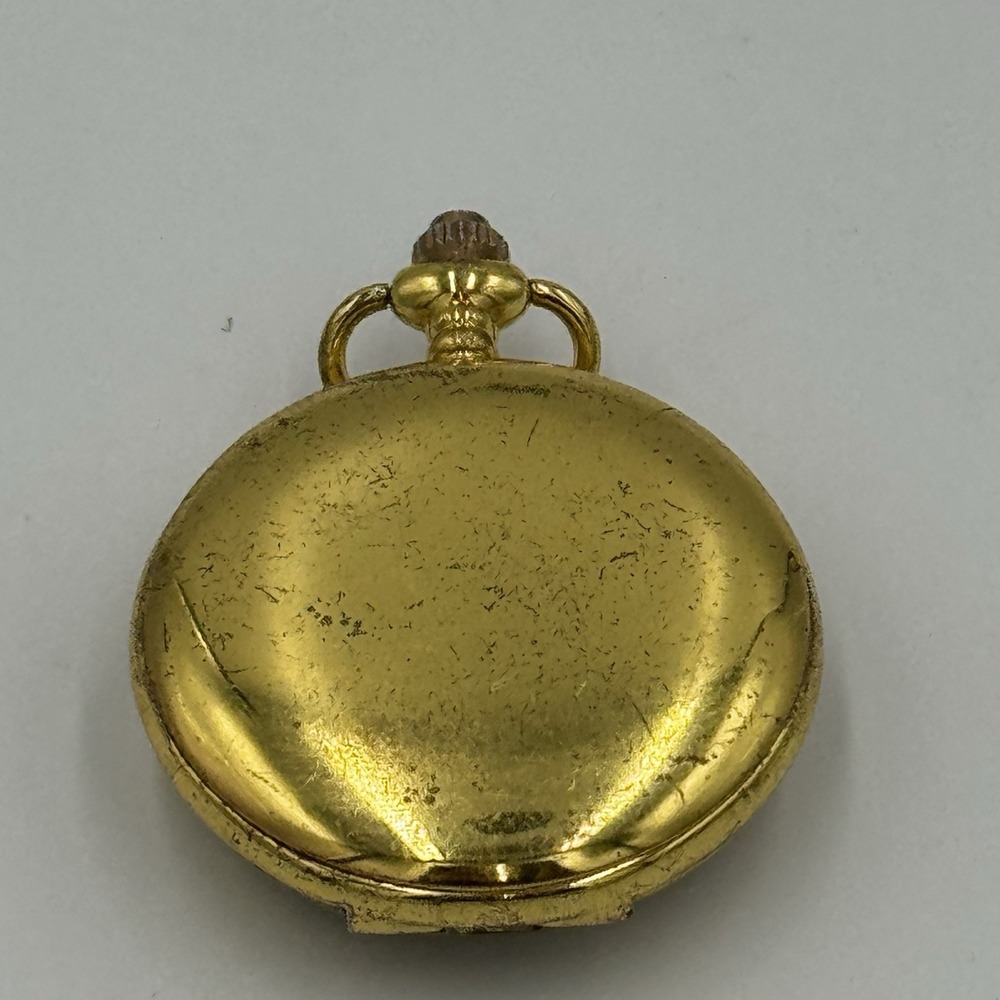 Vintage Gold Tone Wolf Painting Pocket Watch‎ - Untested - Picture 2 of 5